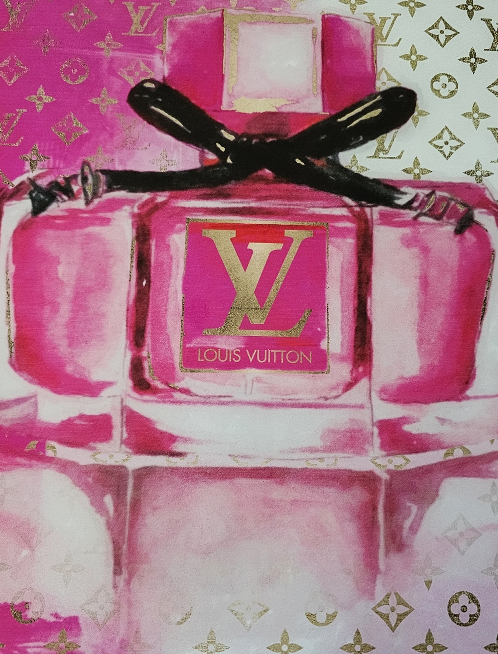 Crystal Lux Louis Vuitton Luxury Designer Perfume Print Canvas Art - Gold Accent